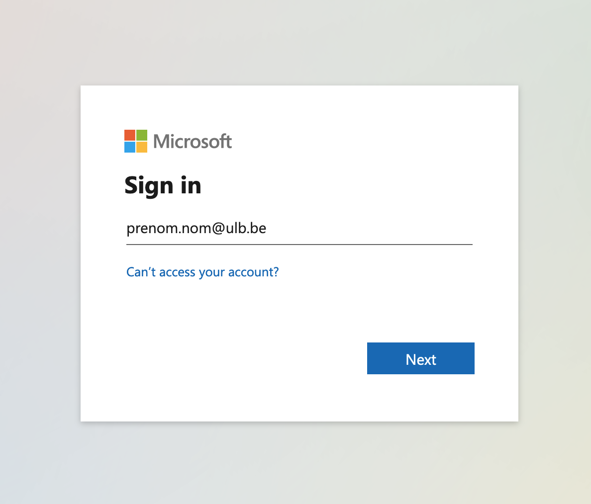 écran de connexion Microsoft